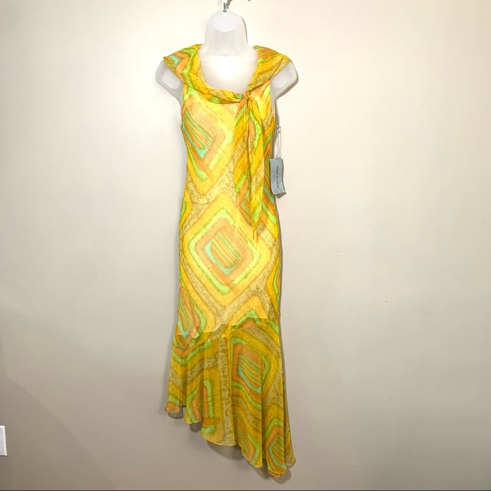 Nina Austin Vintage NWT Asymmetrical Geometric Citrus Midi Maxi Dress